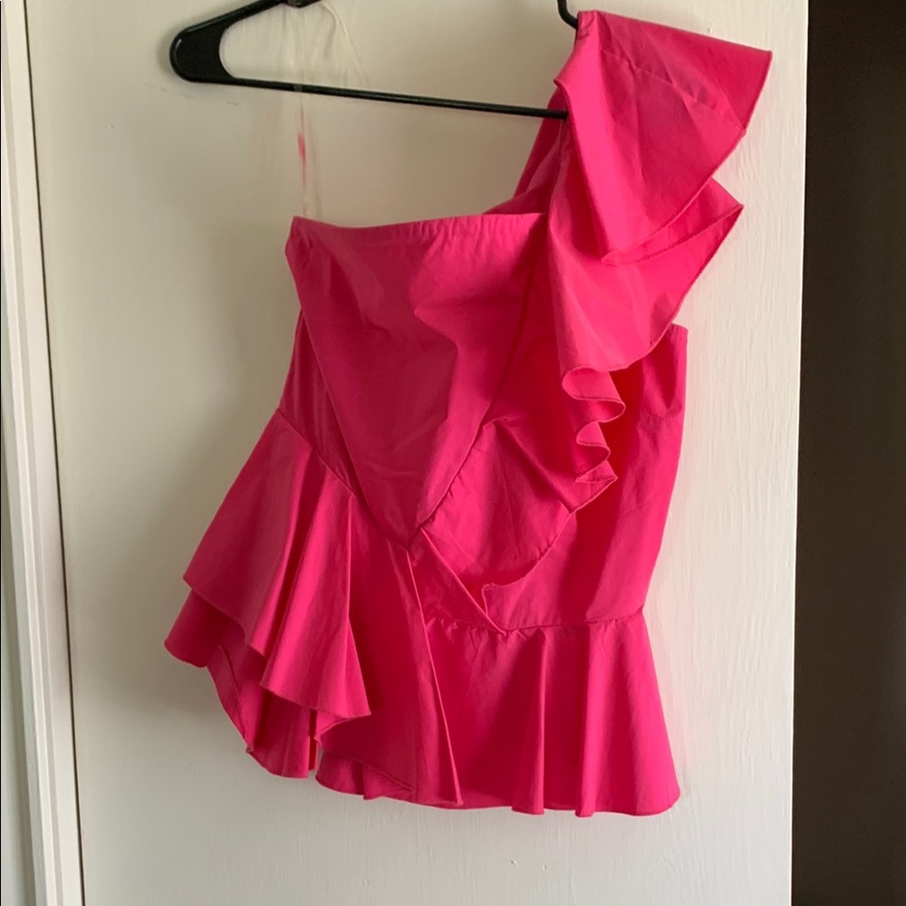 Pink One-Shoulder Ruffle Top